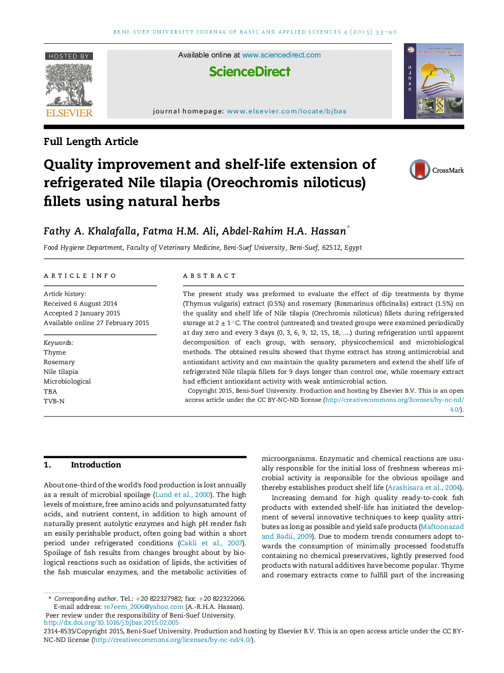 Quality improvement and shelf-life extension of refrigerated Nile tilapia (Oreochromis niloticus) fillets using natural herbs 