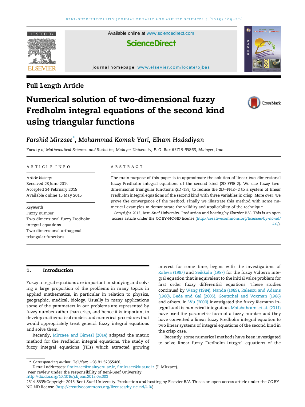 Numerical solution of two-dimensional fuzzy Fredholm integral equations of the second kind using triangular functions 