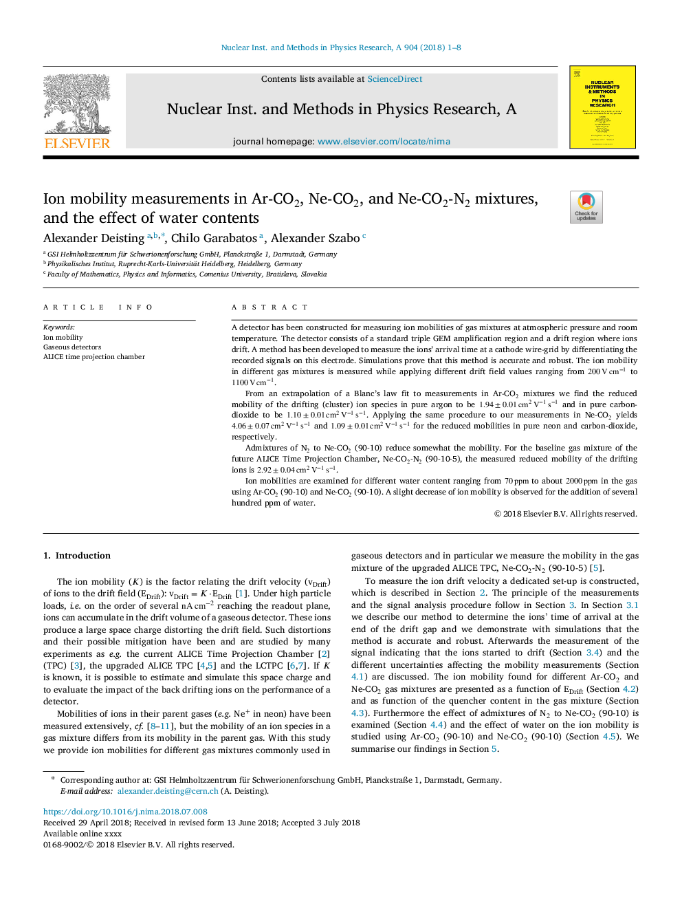 Ion mobility measurements in Ar-CO2, Ne-CO2, and Ne-CO2-N2 mixtures, and the effect of water contents