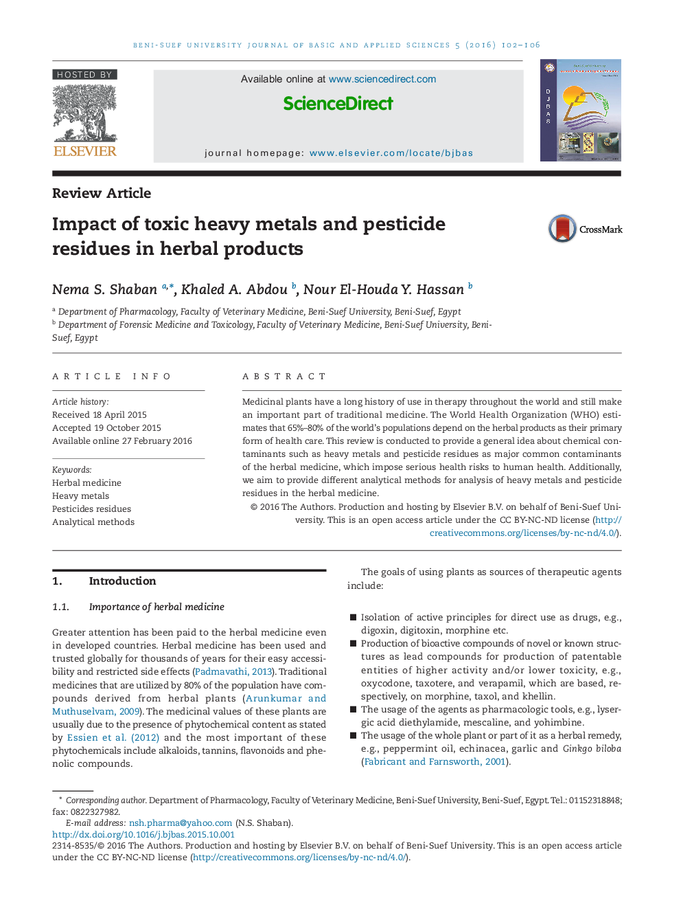 Impact of toxic heavy metals and pesticide residues in herbal products