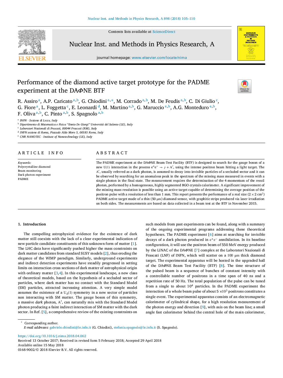 Performance of the diamond active target prototype for the PADME experiment at the DAÎ¦NE BTF