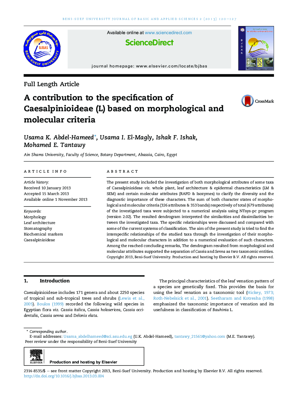 A contribution to the specification of Caesalpinioideae (L) based on morphological and molecular criteria