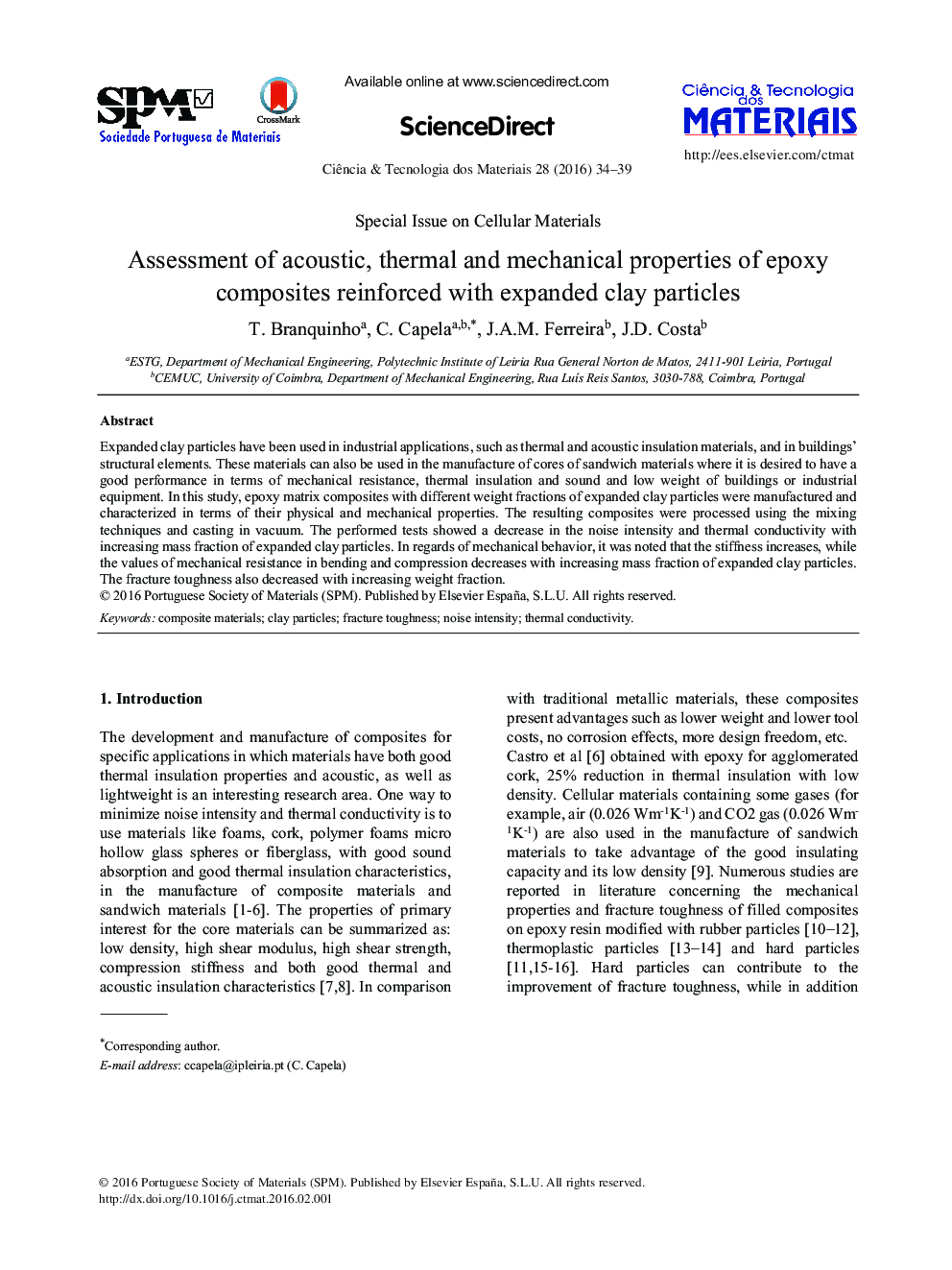 Assessment of acoustic, thermal and mechanical properties of epoxy composites reinforced with expanded clay particles