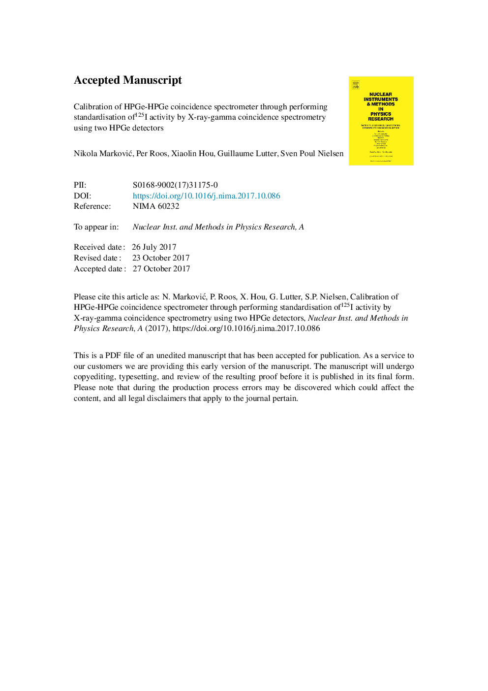 Calibration of HPGe-HPGe coincidence spectrometer through performing standardisation ofÂ 125I activity by X-ray-gamma coincidence spectrometry using two HPGe detectors