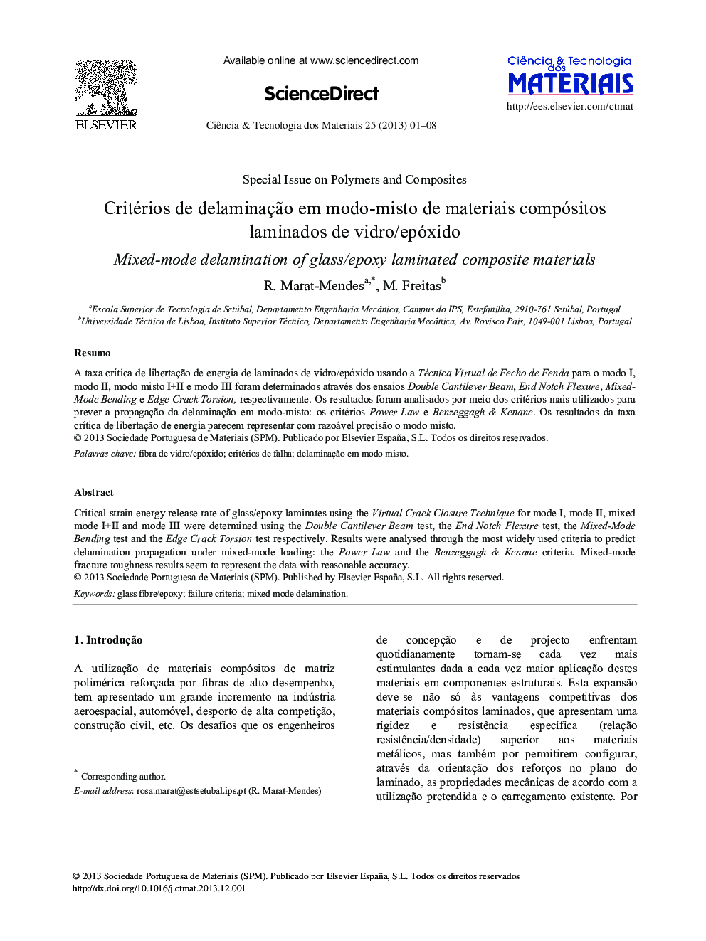 Critérios de delaminaçÃ£o em modo-misto de materiais compósitos laminados de vidro/epóxido