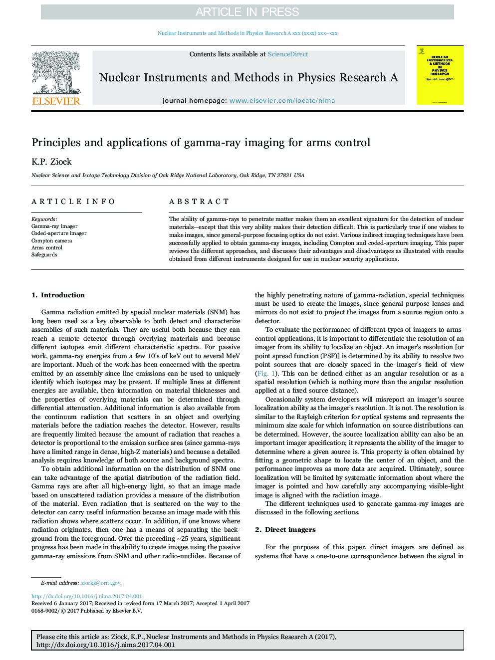 Principles and applications of gamma-ray imaging for arms control