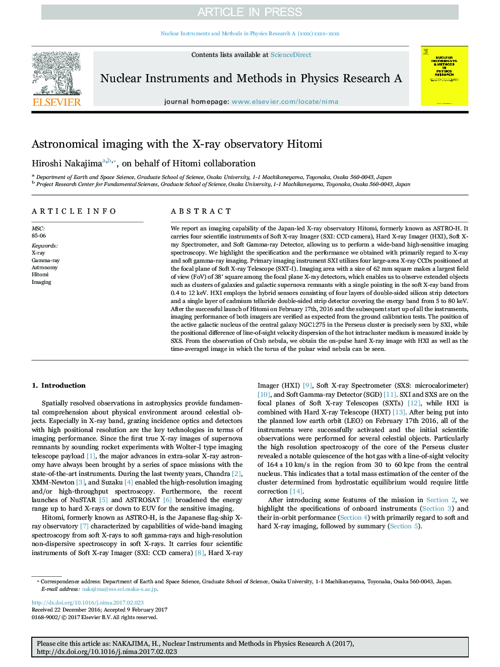 Astronomical imaging with the X-ray observatory Hitomi