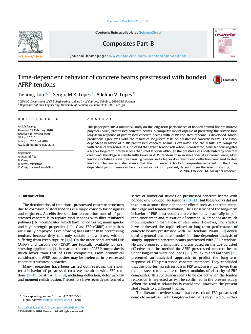 عکس صفحه اول مقاله: Time-dependent behavior of concrete beams prestressed with bonded AFRP tendons Time-dependent behavior of concrete beams prestressed with bonded AFRP tendons