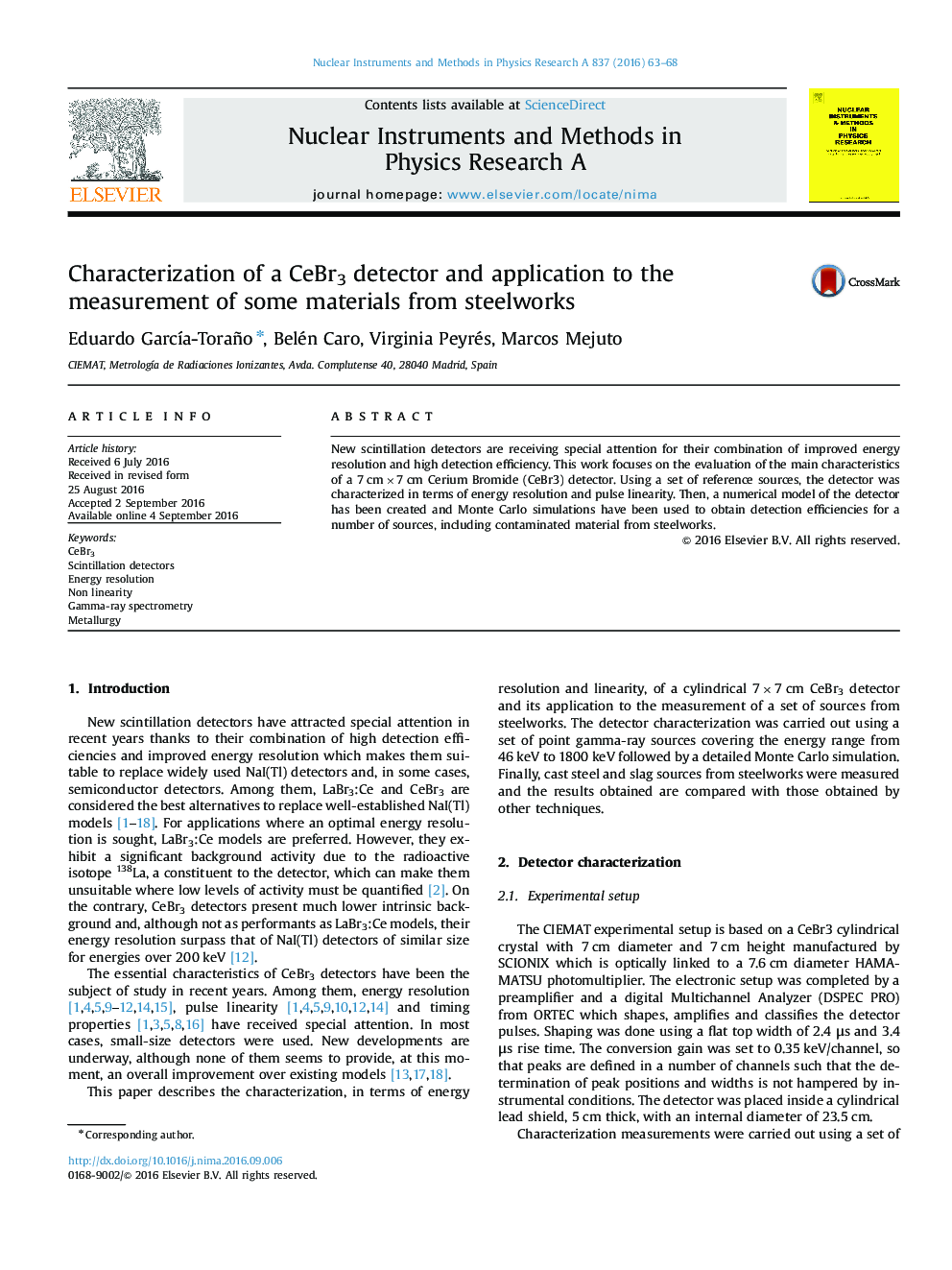 Characterization of a CeBr3 detector and application to the measurement of some materials from steelworks