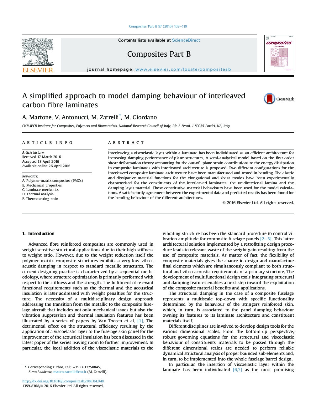 A simplified approach to model damping behaviour of interleaved carbon fibre laminates