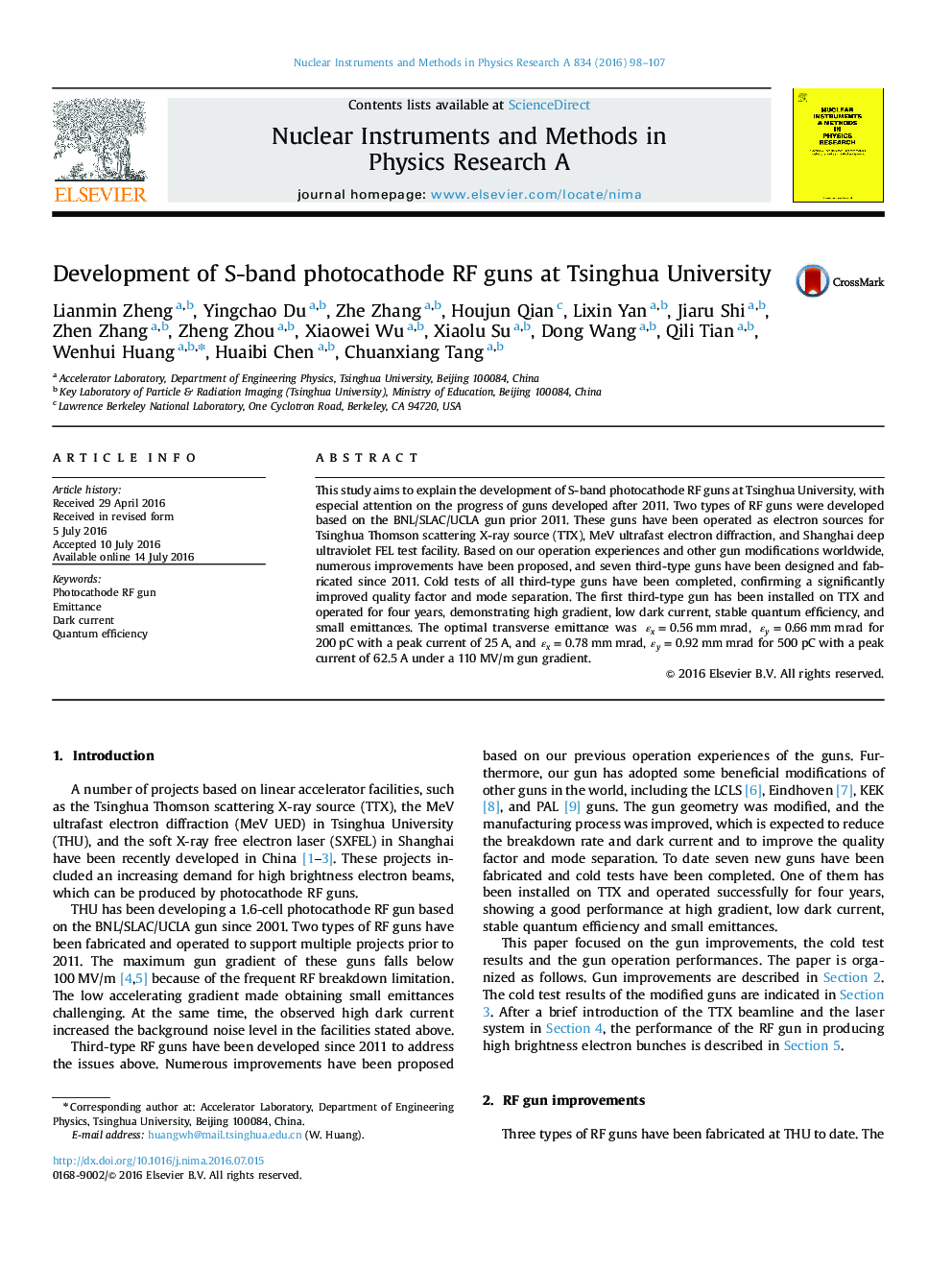 Development of S-band photocathode RF guns at Tsinghua University