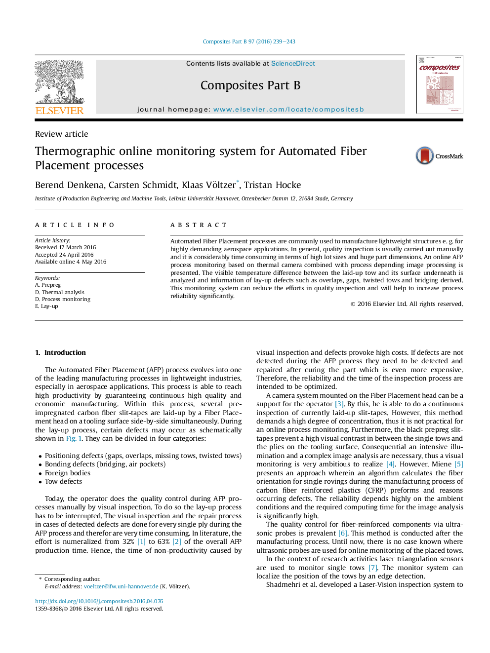 عکس صفحه اول مقاله: Thermographic online monitoring system for Automated Fiber Placement processes Thermographic online monitoring system for Automated Fiber Placement processes