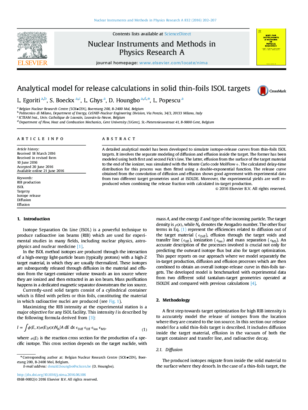 Analytical model for release calculations in solid thin-foils ISOL targets