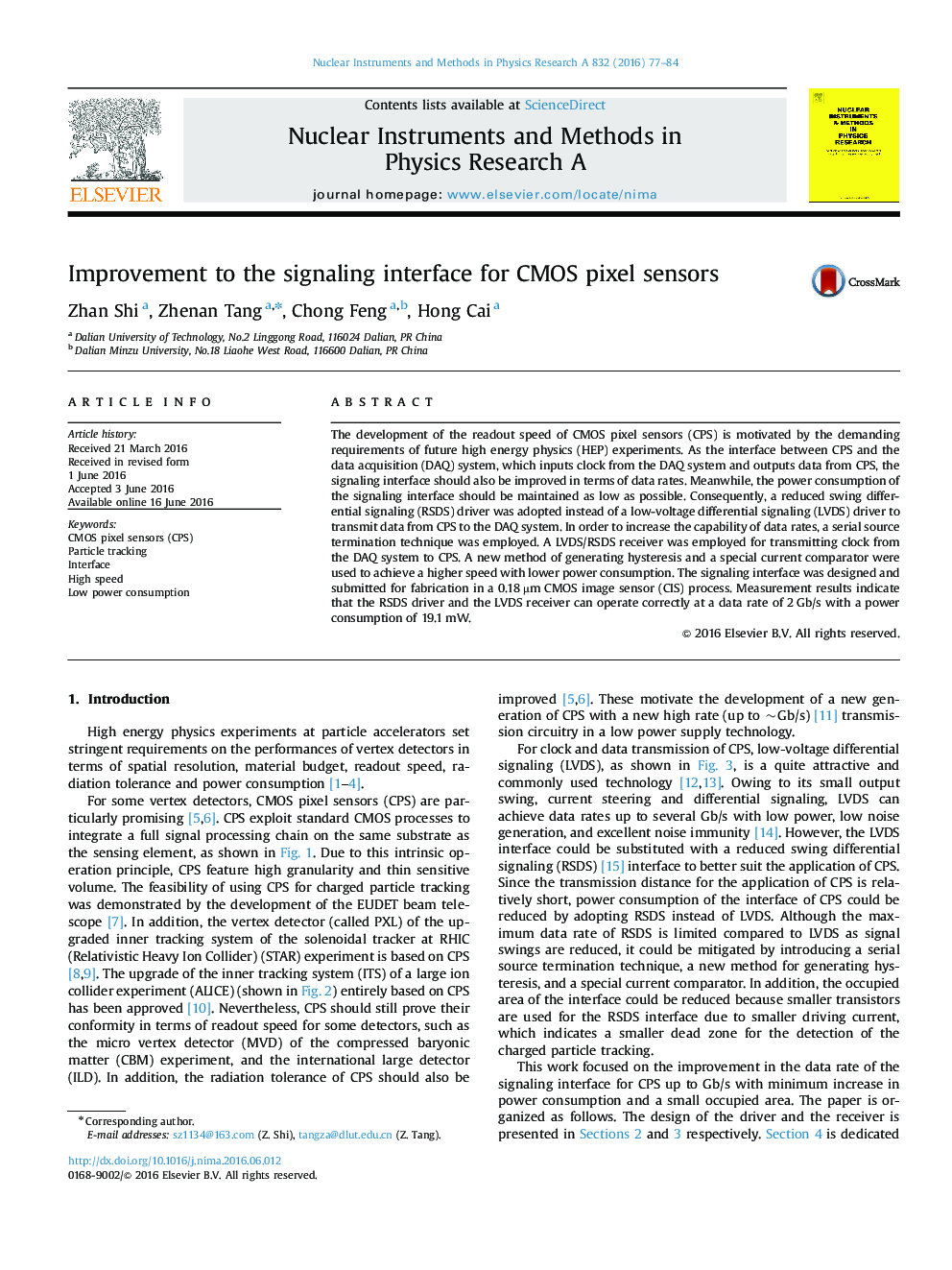 Improvement to the signaling interface for CMOS pixel sensors