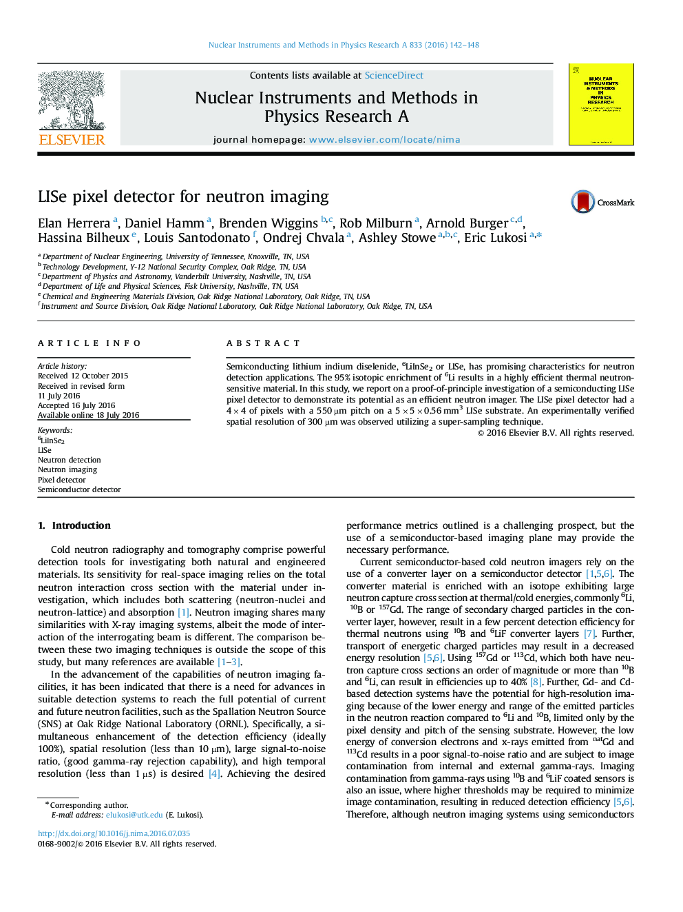 LISe pixel detector for neutron imaging