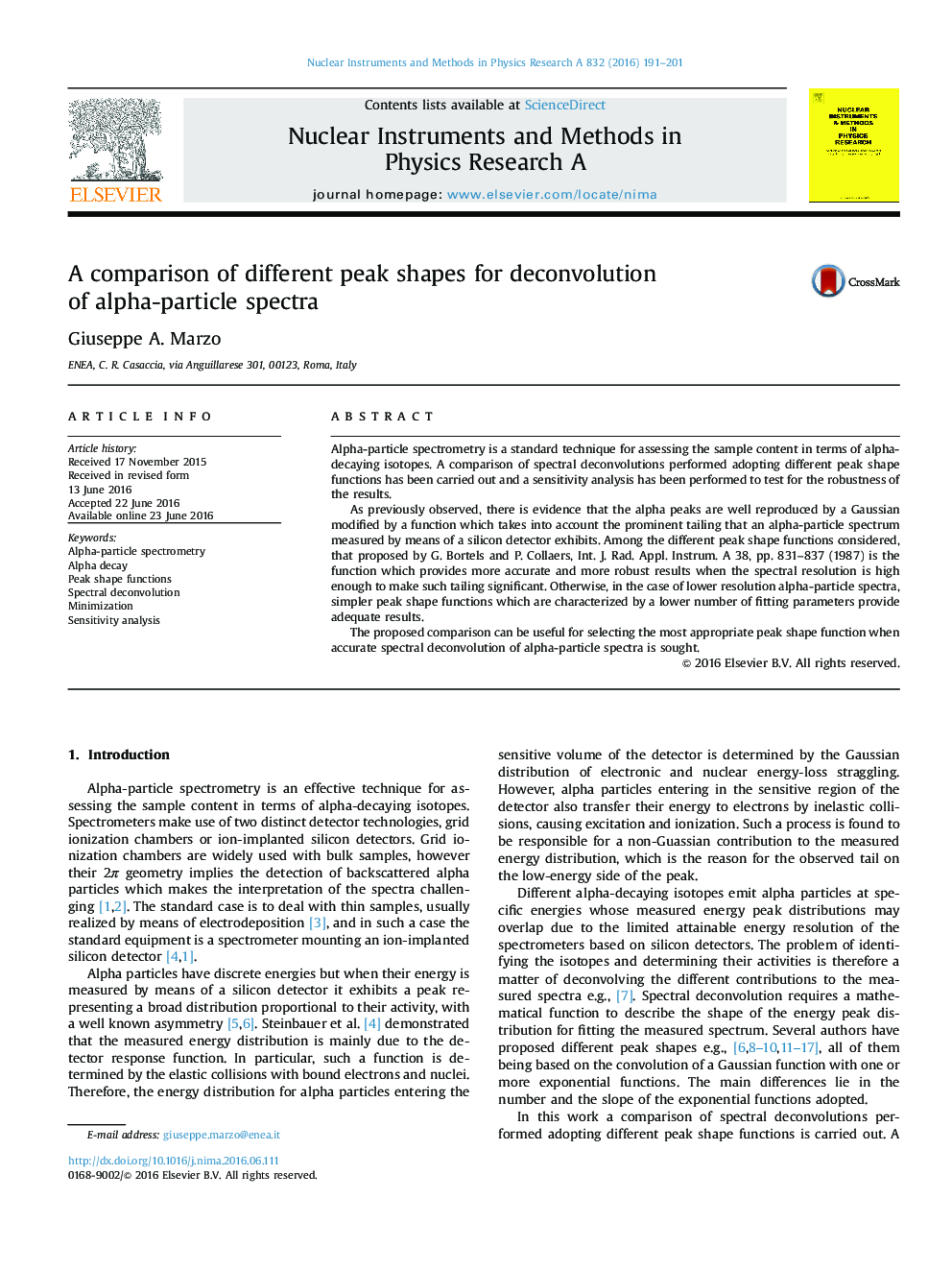 A comparison of different peak shapes for deconvolution of alpha-particle spectra