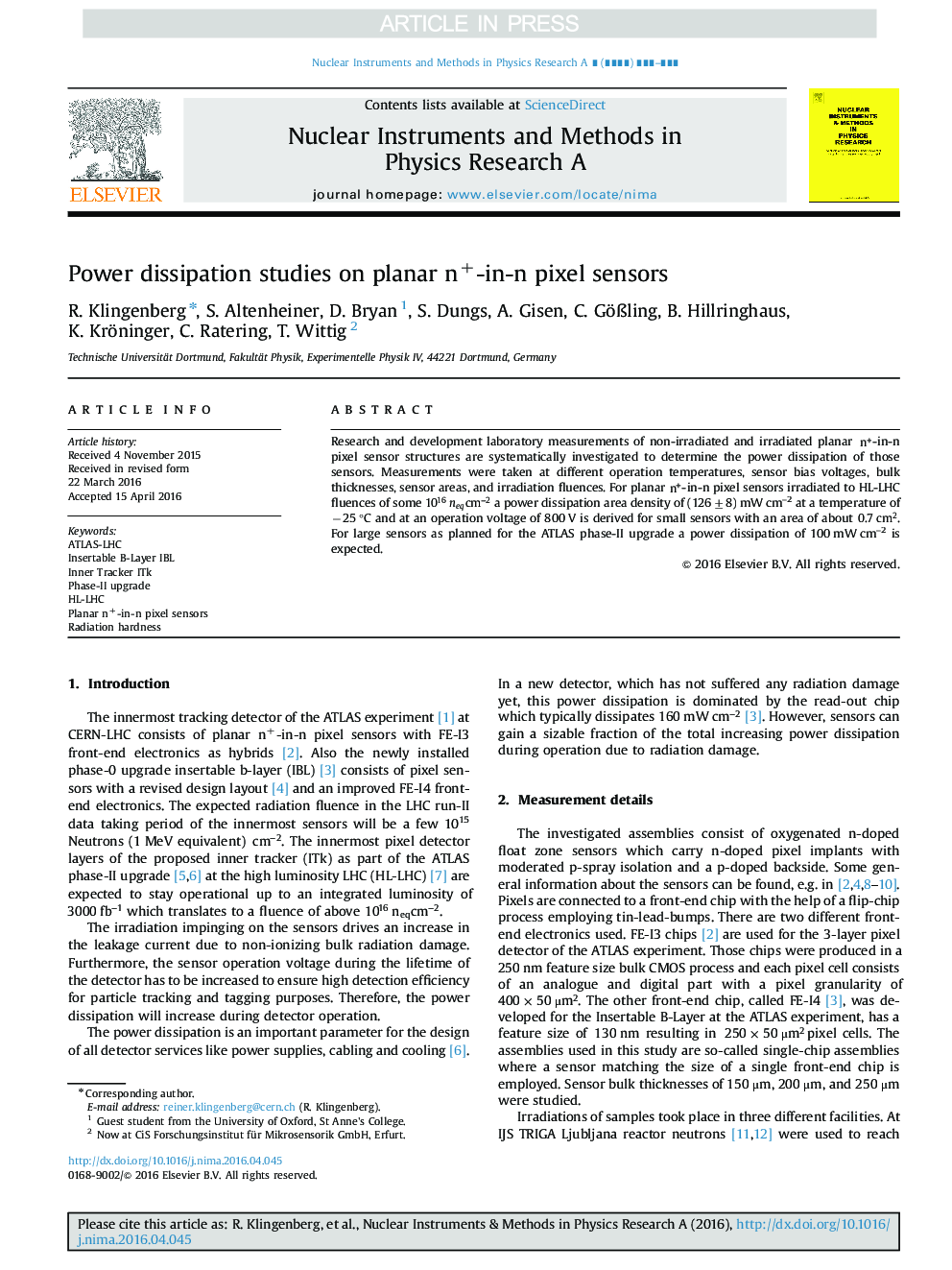 Power dissipation studies on planar n+-in-n pixel sensors