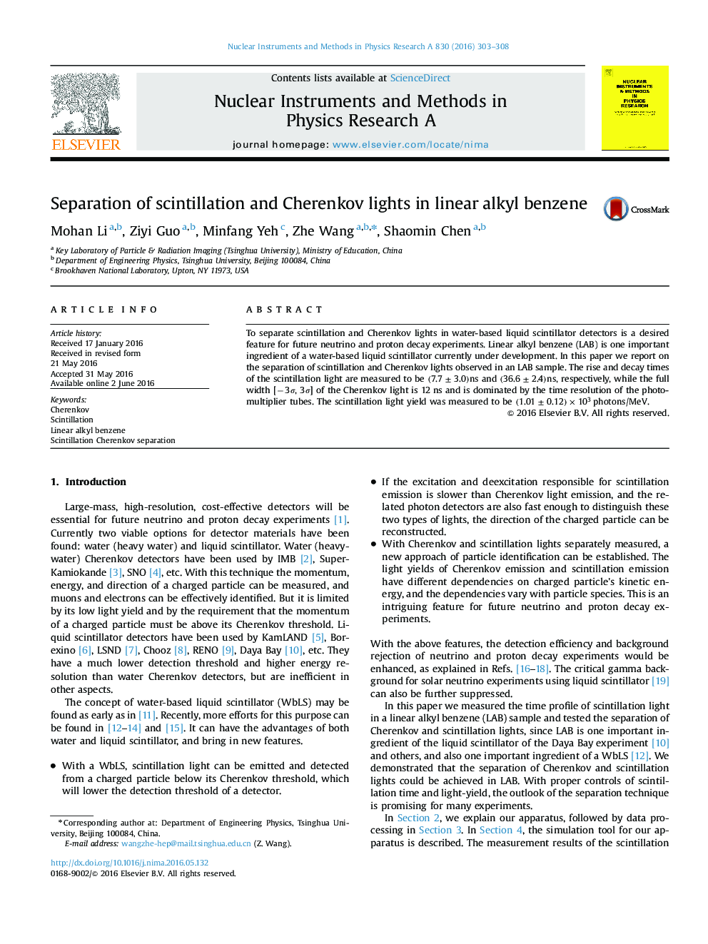 Separation of scintillation and Cherenkov lights in linear alkyl benzene