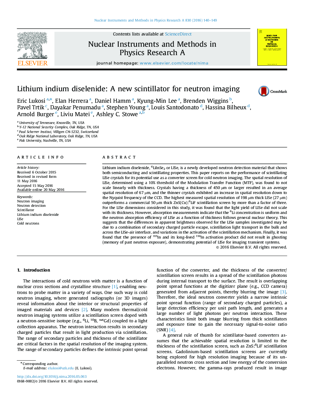 Lithium indium diselenide: A new scintillator for neutron imaging