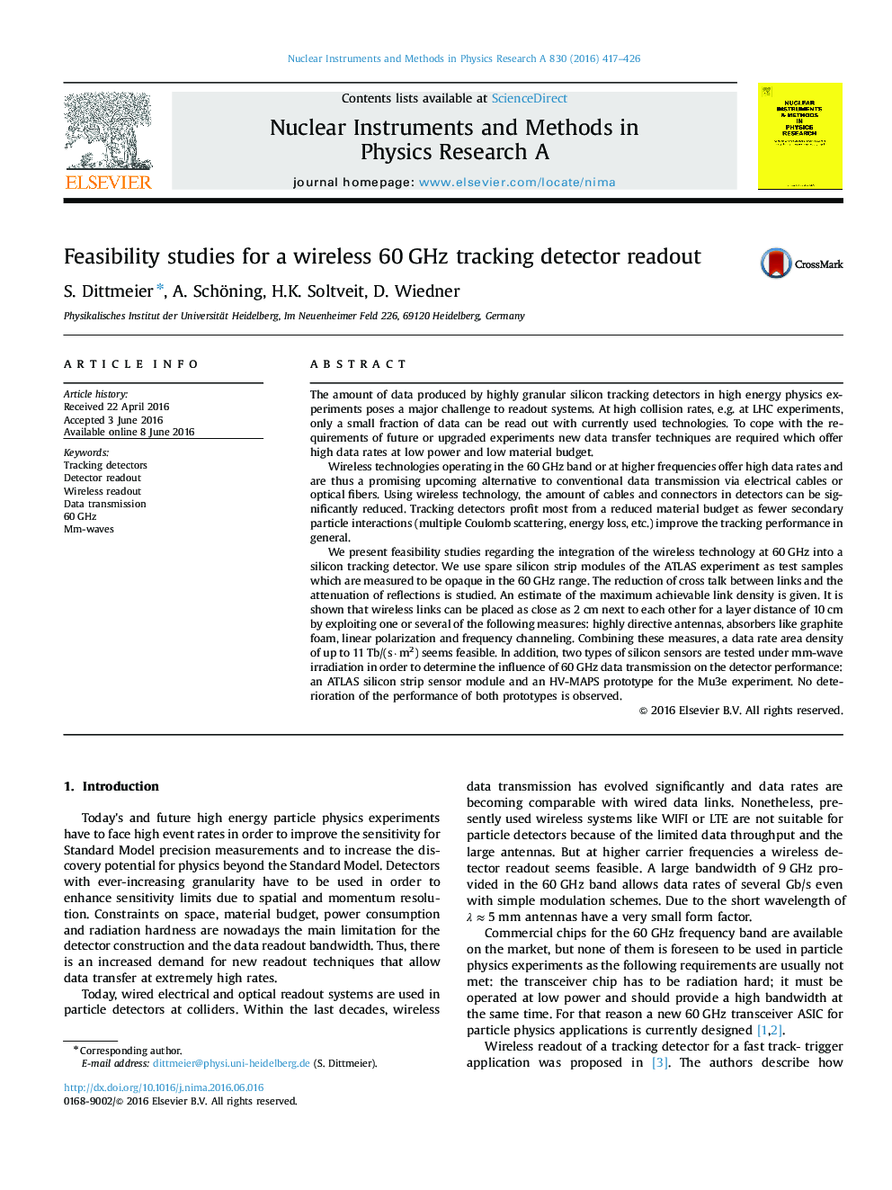 Feasibility studies for a wireless 60Â GHz tracking detector readout