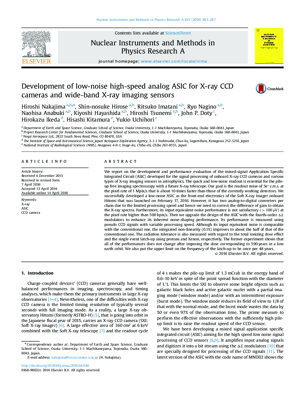 Development of low-noise high-speed analog ASIC for X-ray CCD cameras and wide-band X-ray imaging sensors