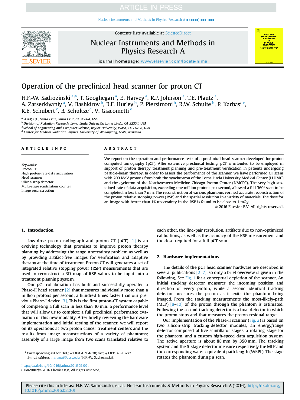 Operation of the preclinical head scanner for proton CT