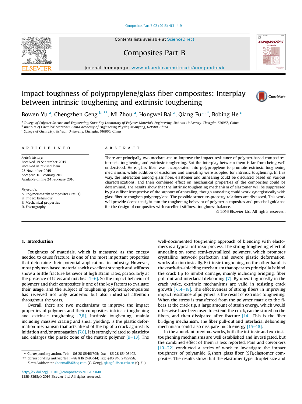 Impact toughness of polypropylene/glass fiber composites: Interplay between intrinsic toughening and extrinsic toughening