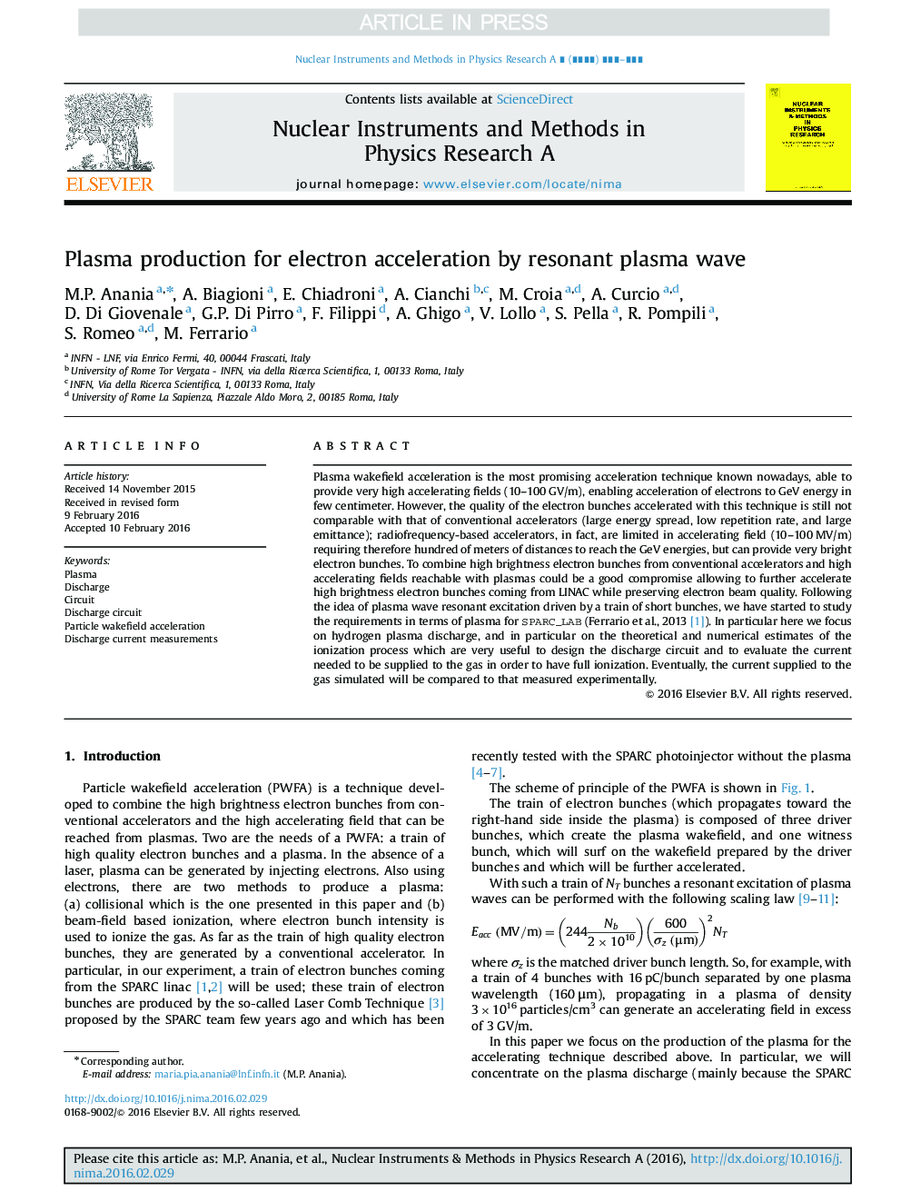 Plasma production for electron acceleration by resonant plasma wave