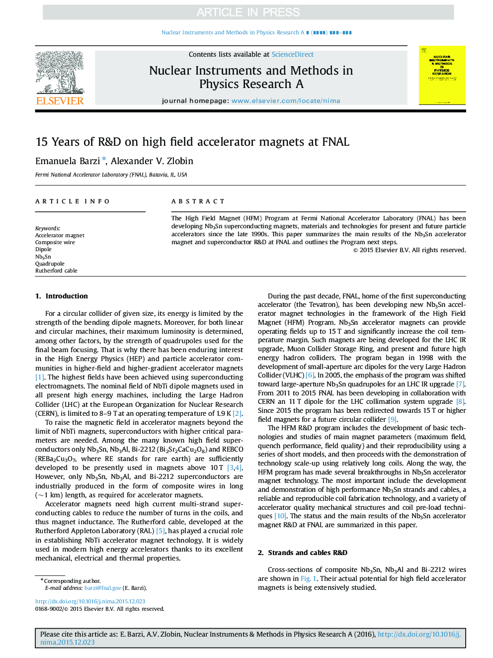 15 Years of R&D on high field accelerator magnets at FNAL