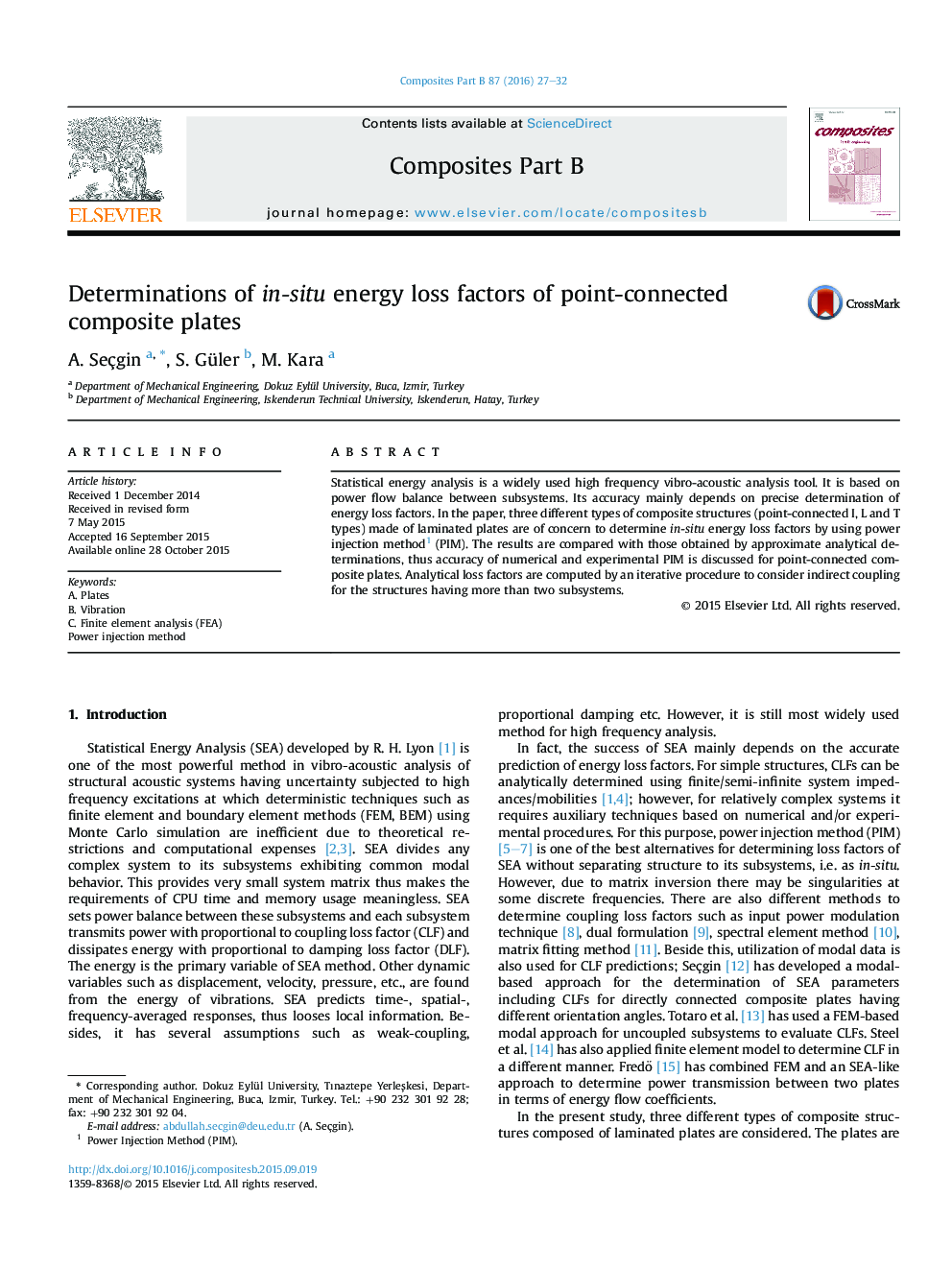 Determinations of in-situ energy loss factors of point-connected composite plates