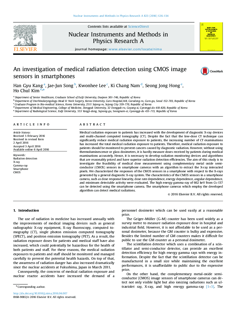 An investigation of medical radiation detection using CMOS image sensors in smartphones