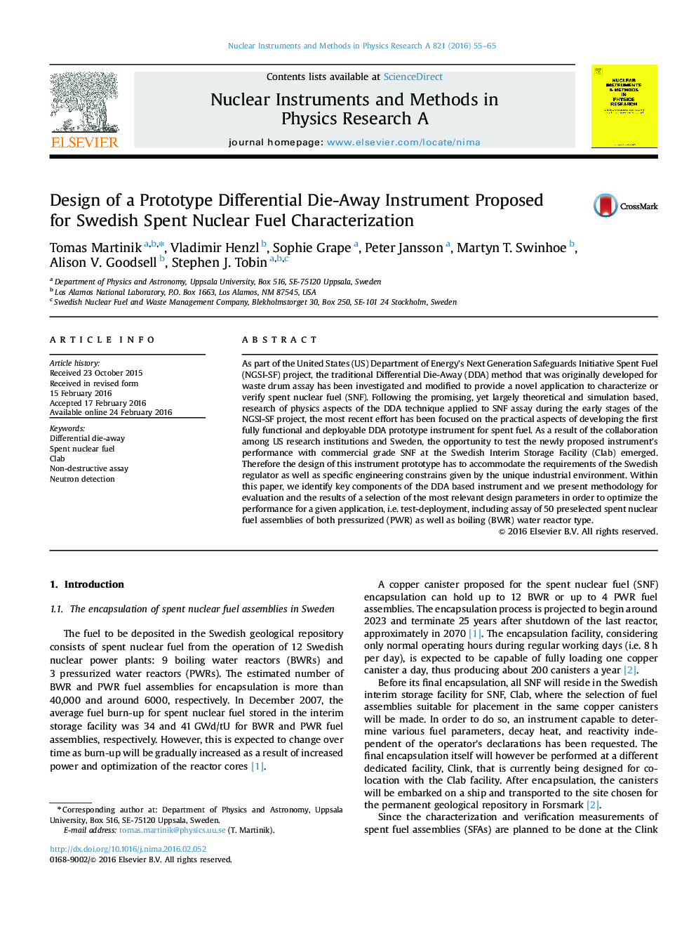 Design of a Prototype Differential DieâAway Instrument Proposed for Swedish Spent Nuclear Fuel Characterization