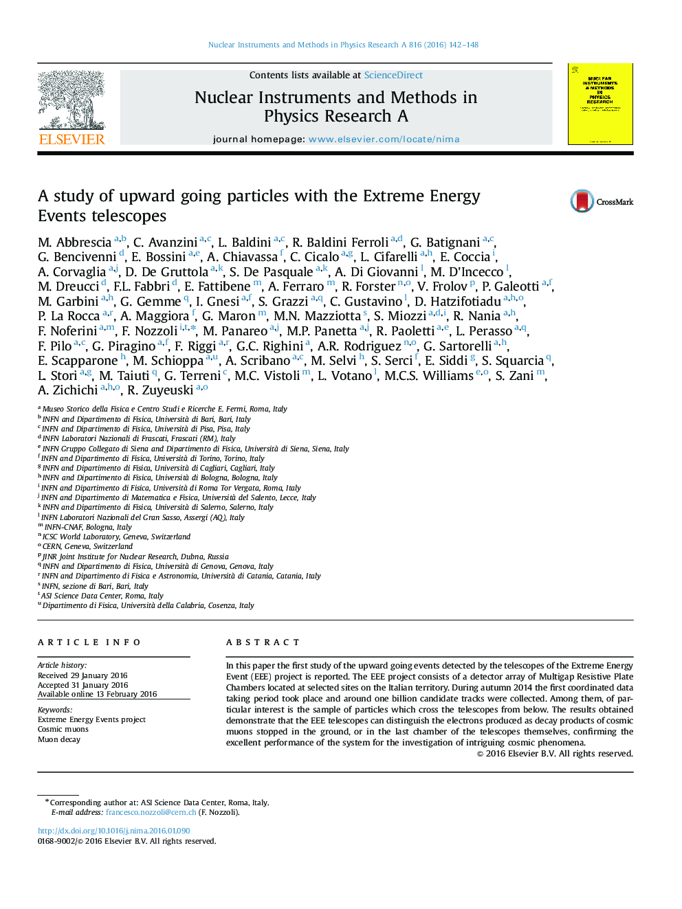 A study of upward going particles with the Extreme Energy Events telescopes