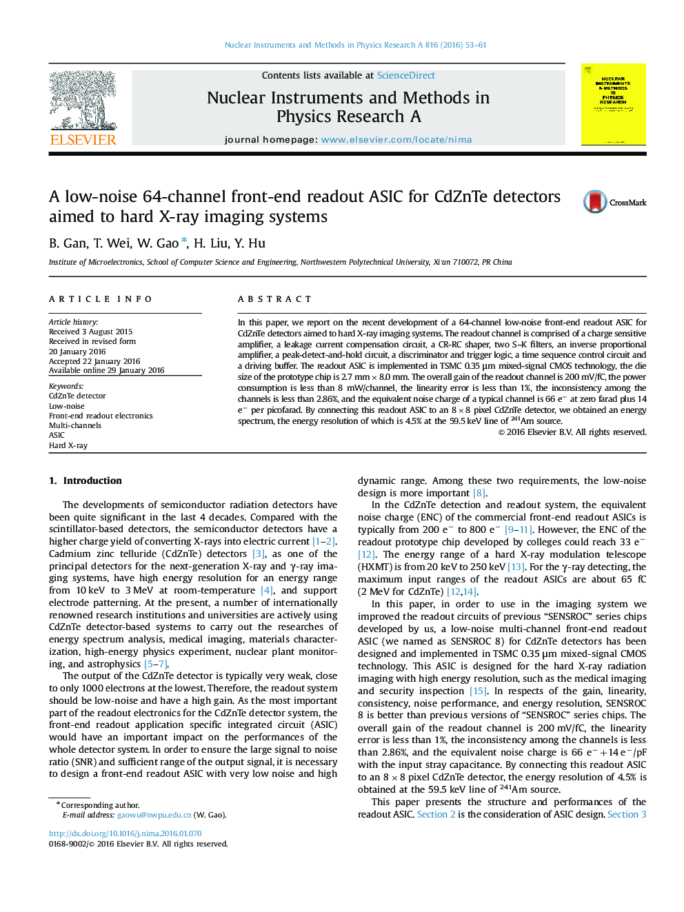 A low-noise 64-channel front-end readout ASIC for CdZnTe detectors aimed to hard X-ray imaging systems