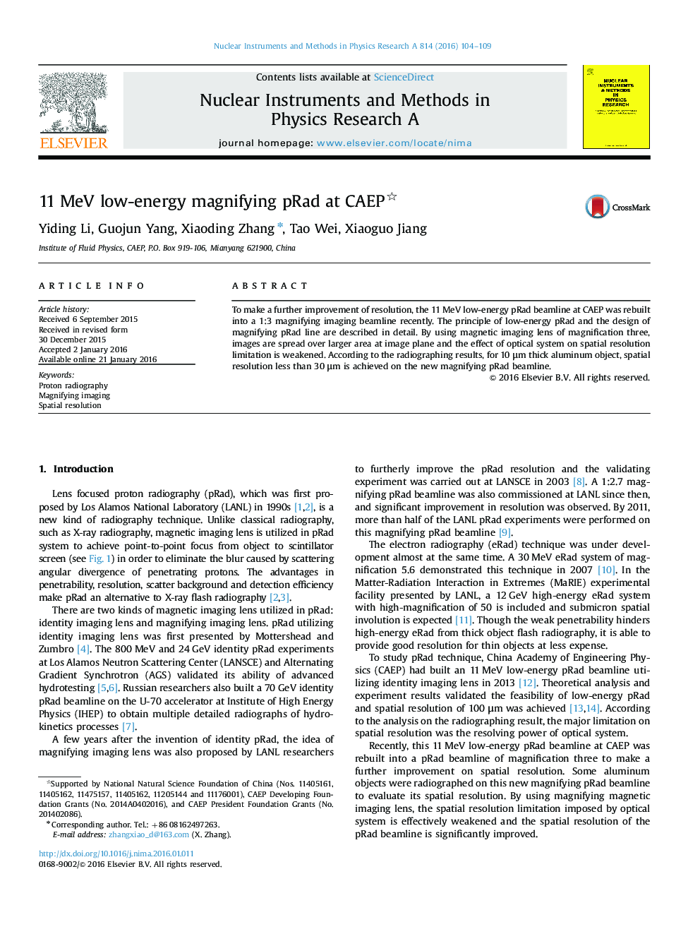 11Â MeV low-energy magnifying pRad at CAEP