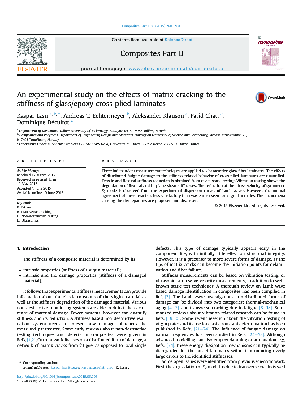 An experimental study on the effects of matrix cracking to the stiffness of glass/epoxy cross plied laminates