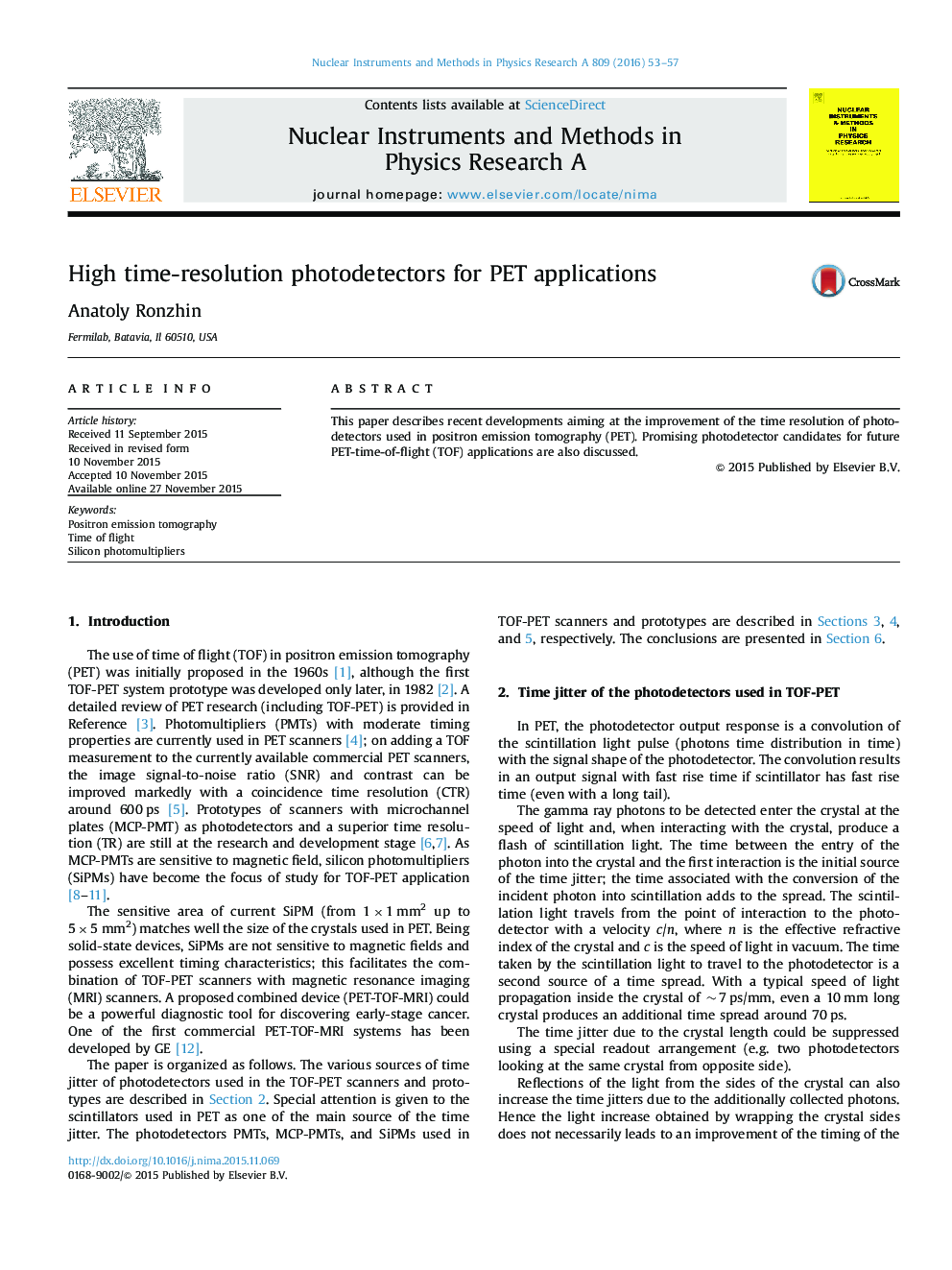 High time-resolution photodetectors for PET applications