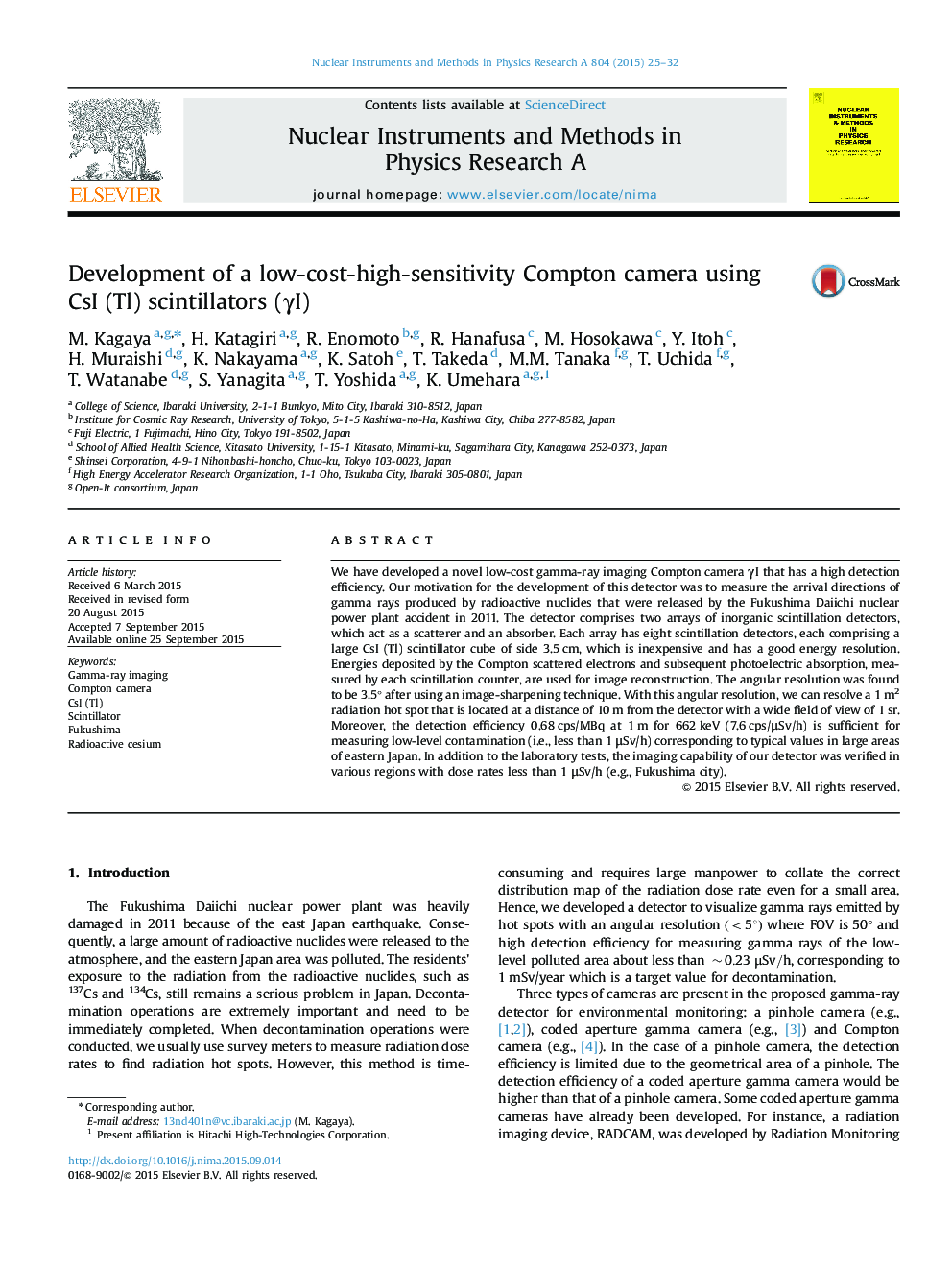 عکس صفحه اول مقاله: Development of a low-cost-high-sensitivity Compton camera using CsI (Tl) scintillators (γI) Development of a low-cost-high-sensitivity Compton camera using CsI (Tl) scintillators (γI)