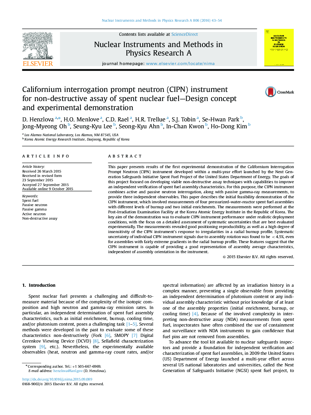 Californium interrogation prompt neutron (CIPN) instrument for non-destructive assay of spent nuclear fuel-Design concept and experimental demonstration