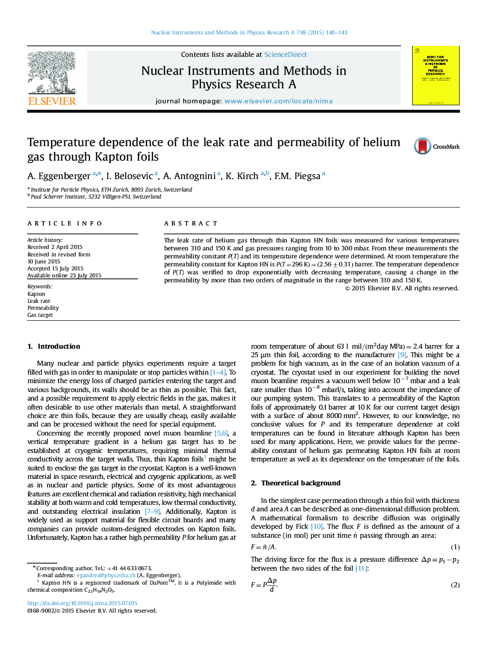 Temperature dependence of the leak rate and permeability of helium gas through Kapton foils