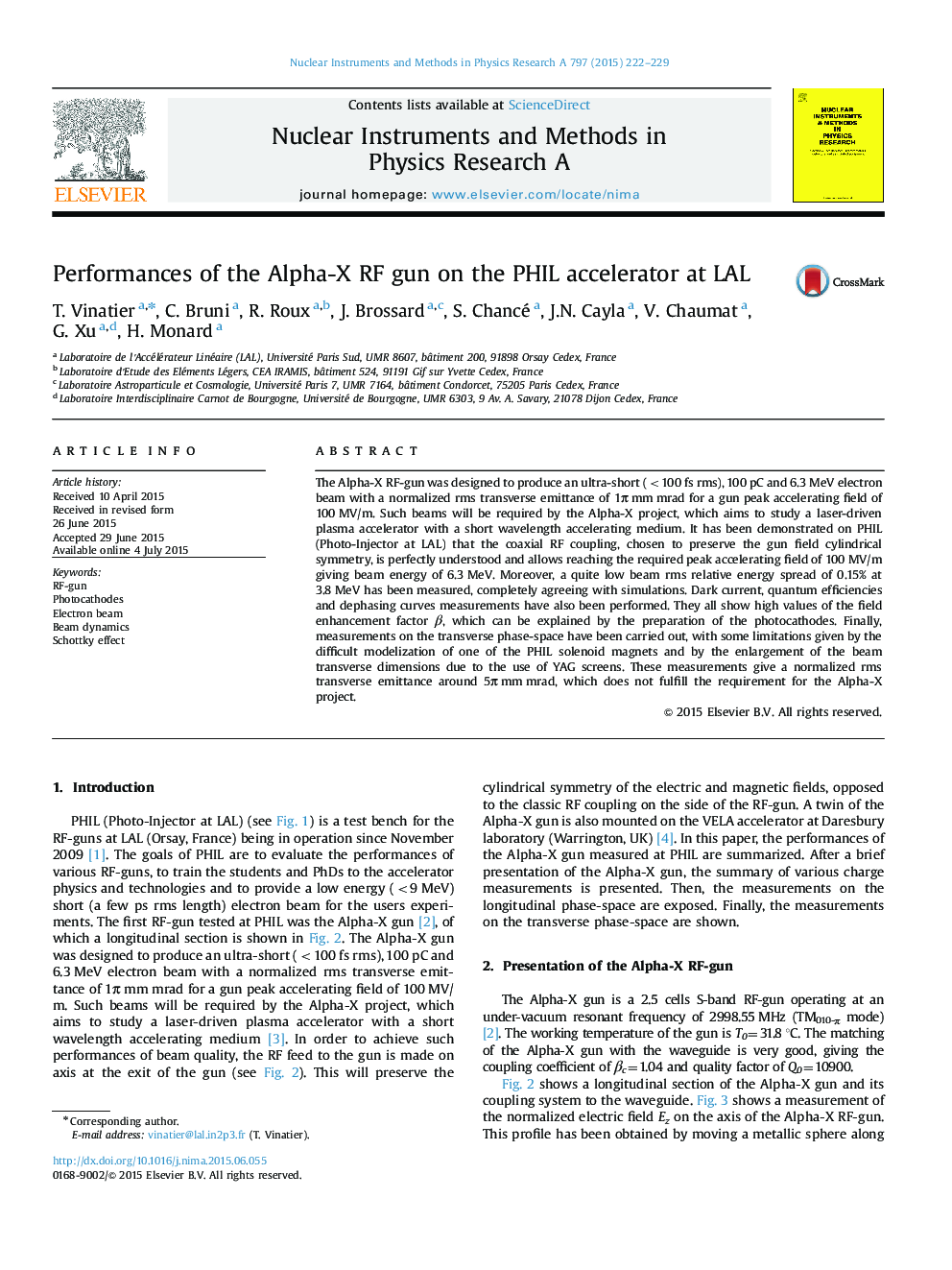 Performances of the Alpha-X RF gun on the PHIL accelerator at LAL