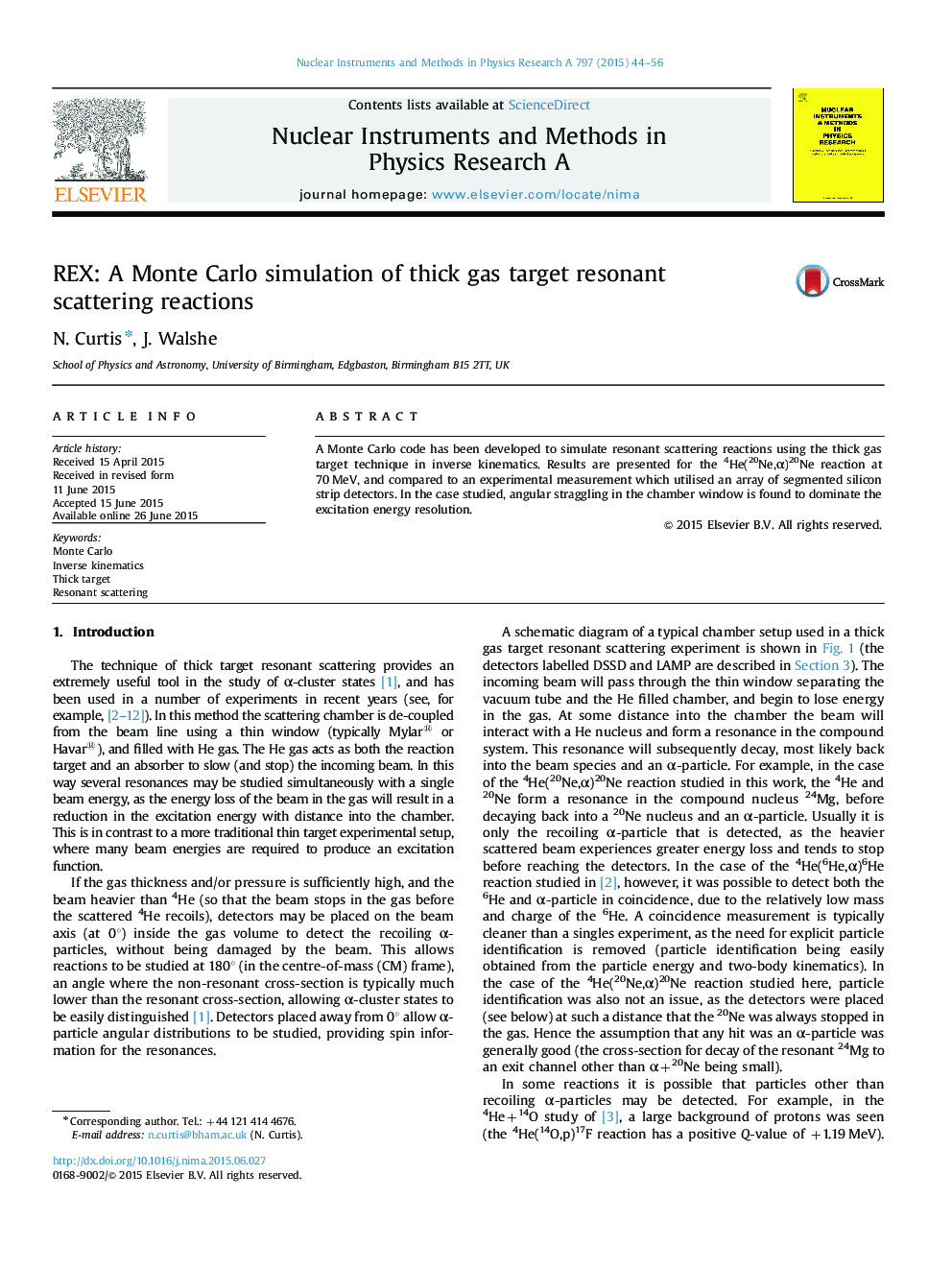 REX: A Monte Carlo simulation of thick gas target resonant scattering reactions