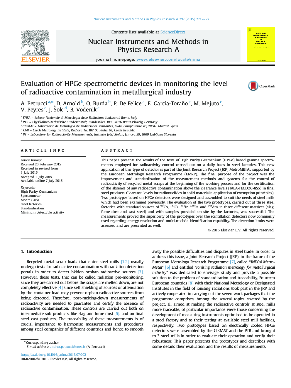 Evaluation of HPGe spectrometric devices in monitoring the level of radioactive contamination in metallurgical industry