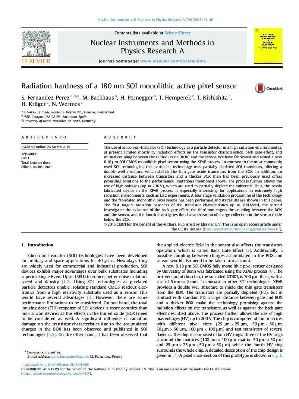 Radiation hardness of a 180Â nm SOI monolithic active pixel sensor