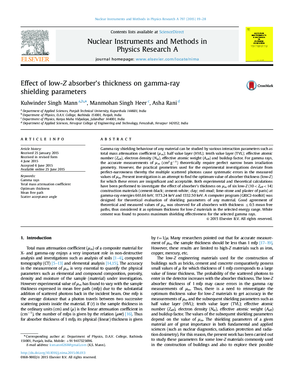 Effect of low-Z absorber×³s thickness on gamma-ray shielding parameters