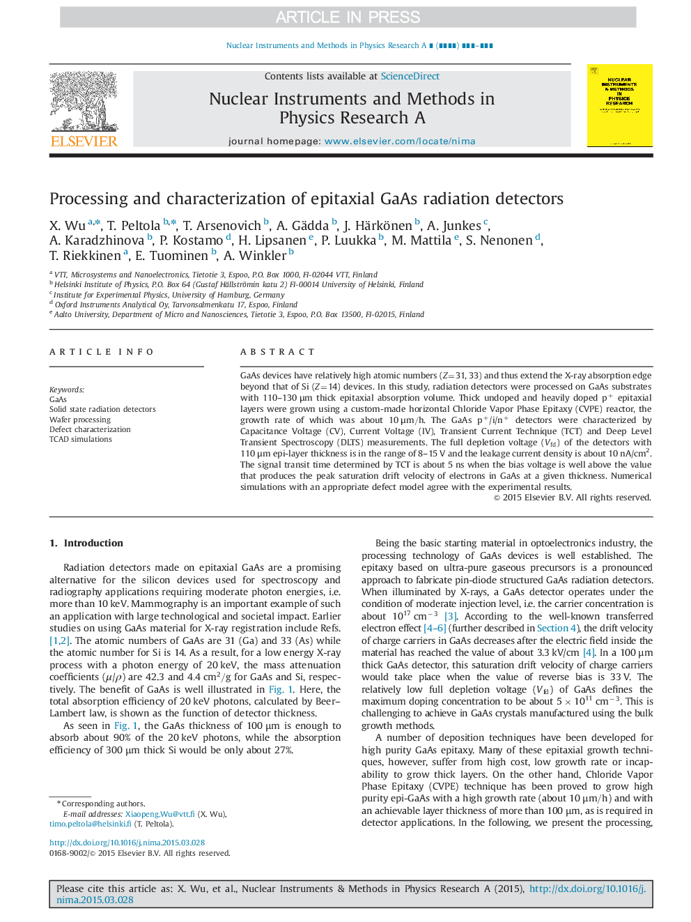 Processing and characterization of epitaxial GaAs radiation detectors