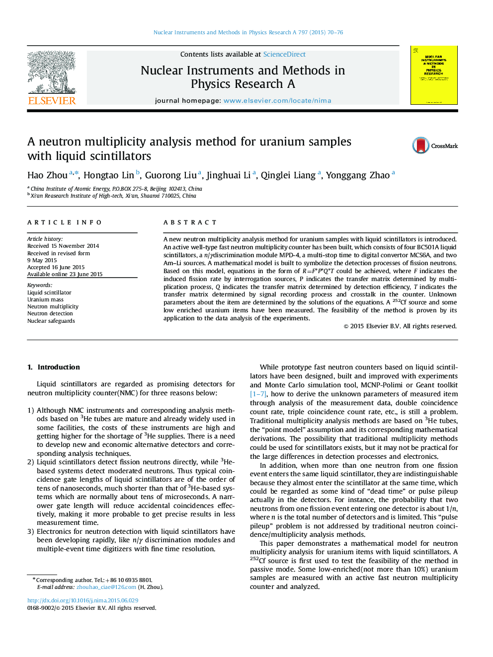 A neutron multiplicity analysis method for uranium samples with liquid scintillators