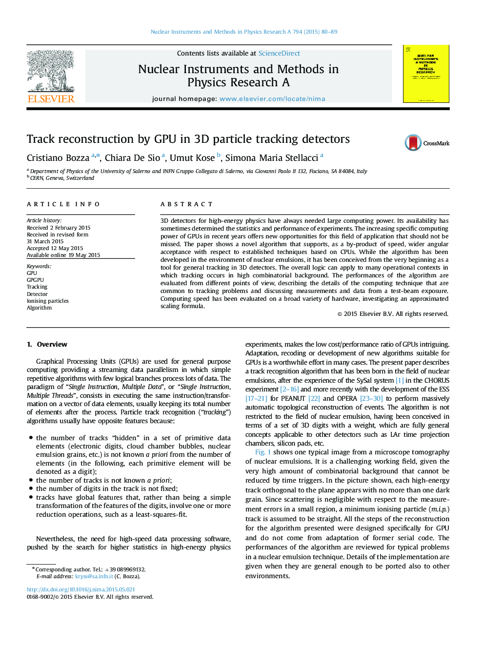 Track reconstruction by GPU in 3D particle tracking detectors