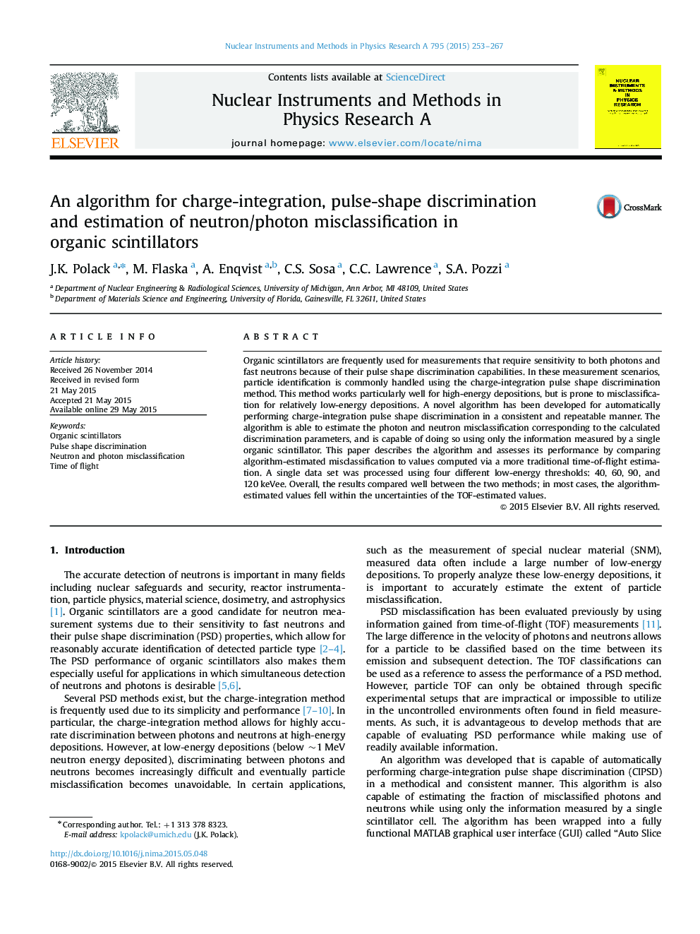 An algorithm for charge-integration, pulse-shape discrimination and estimation of neutron/photon misclassification in organic scintillators