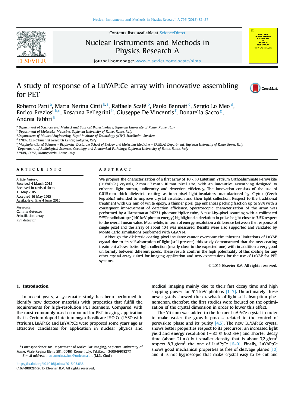A study of response of a LuYAP:Ce array with innovative assembling for PET